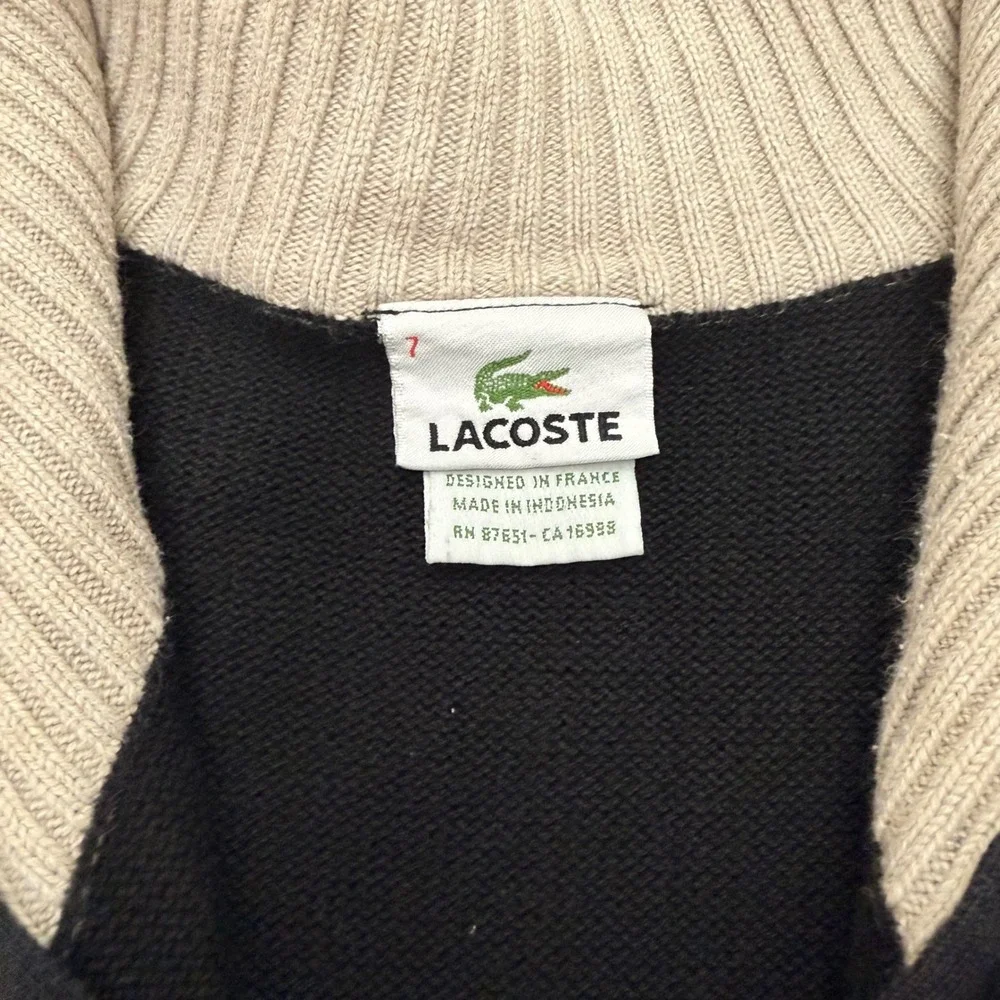 Lacoste Black Quarter Zip Sweater Ribbed Elbow Patches Mens Size‎ 7 US Size XL
